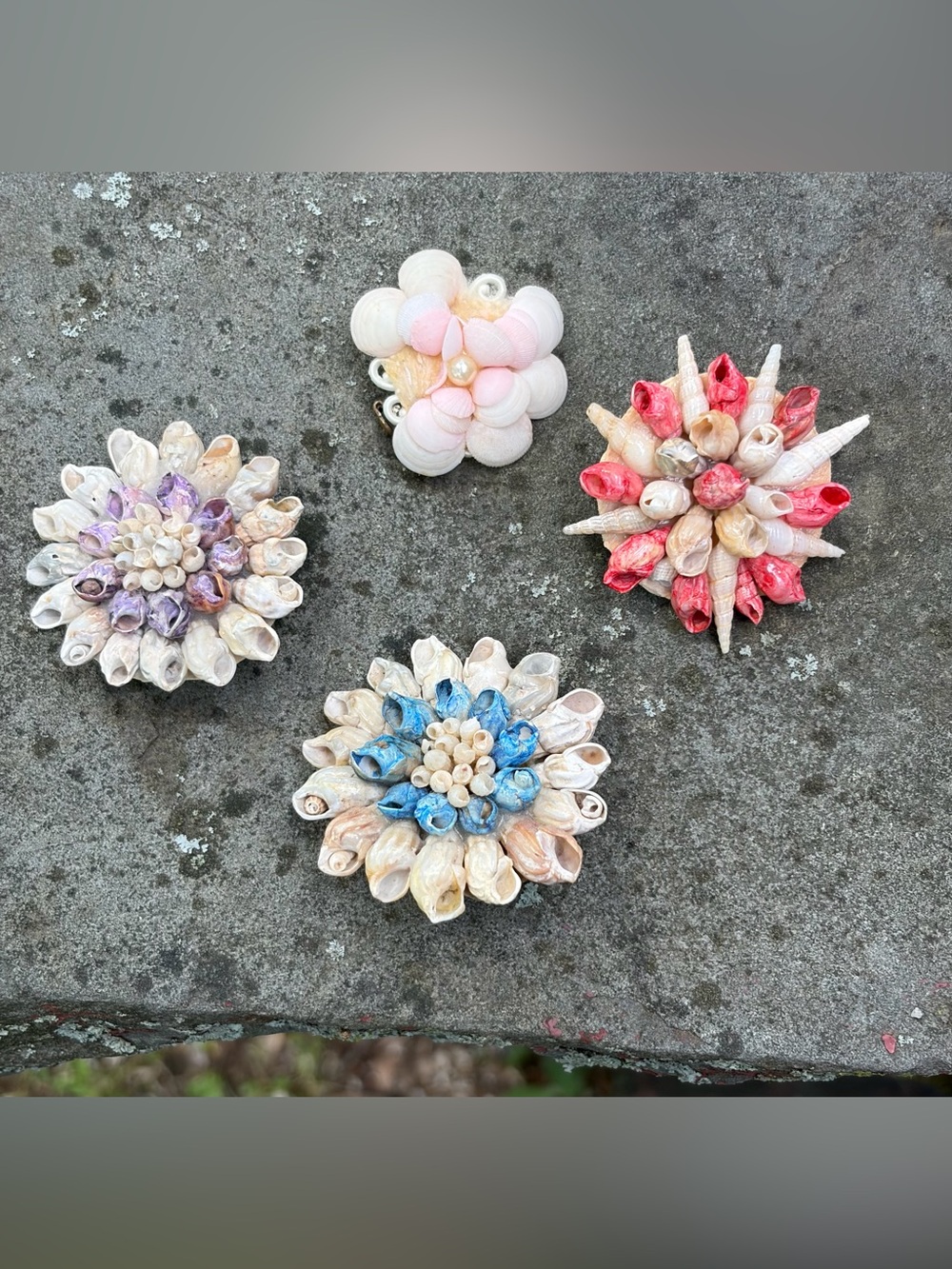 Vintage Sea Shell Brooch's : (4) Coastal Jewelry Pins